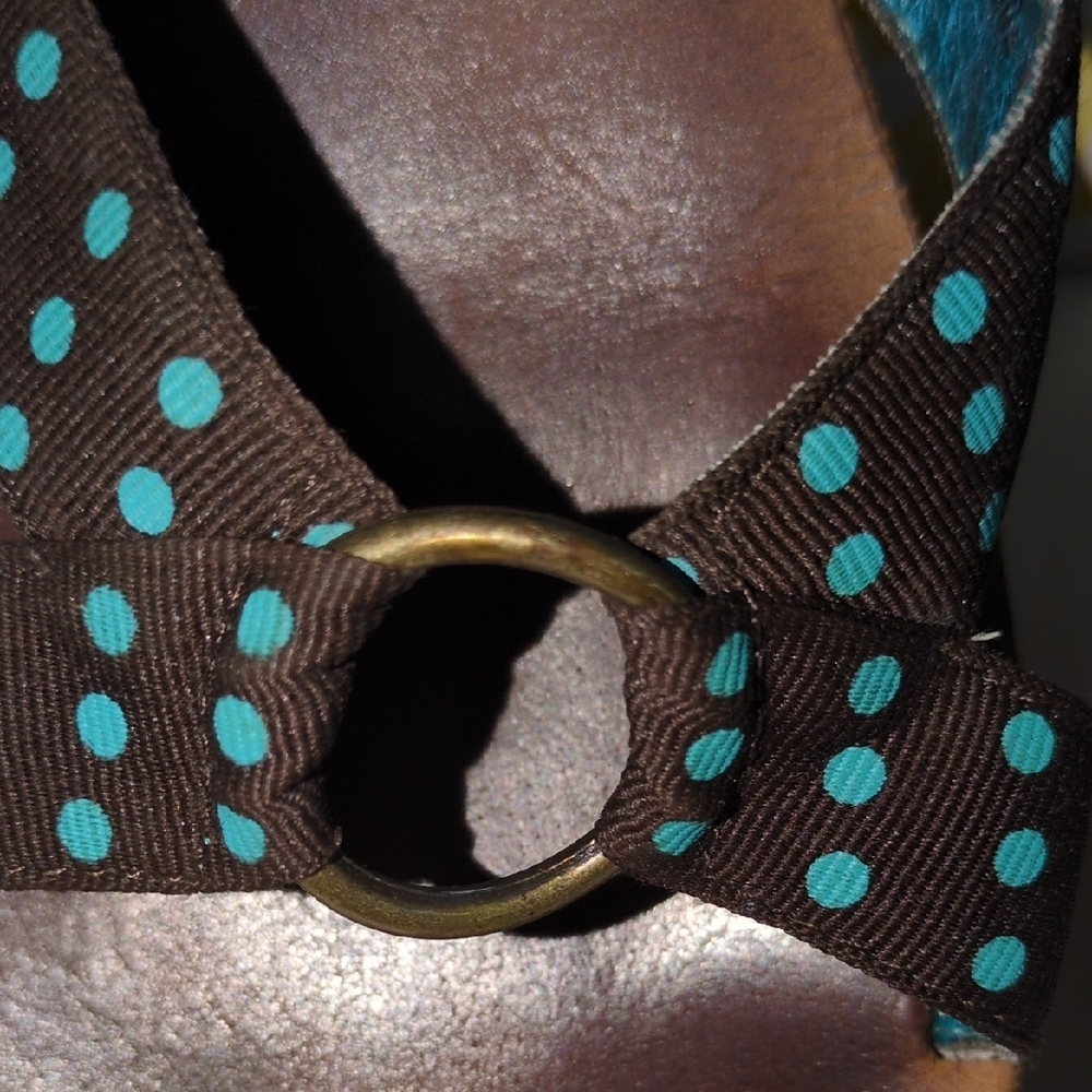 Yellow Box Black and Teal Polka Dot Sandals - Picture 4 of 14